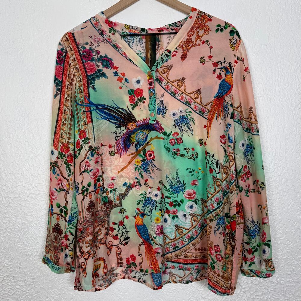 Aratta Silent Journey Eva's Garden Blouse In Peach Sky Size Medium